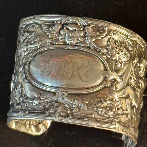 Antique Gorham Circa 1890 Small Cuff Angel Bracelet Sterling Silver 925 Cherub - Picture 2 of 10